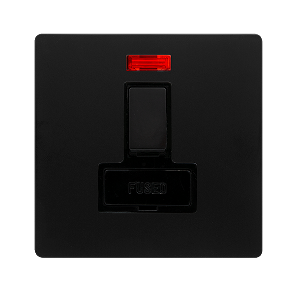 13A SWITCHED FUSED CONNECTION UNIT WITH NEON - MATT BLACK COVER PLATE - BLACK INSERT
