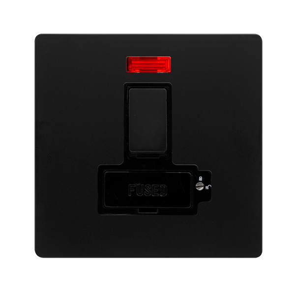 13A LOCKABLE SWITCHED FUSED CONNECTION UNIT WITH NEON - MATT BLACK COVER PLATE - BLACK INSERT